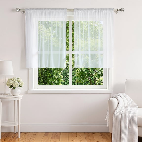 Yiannan 42"x45" White Sheer Curtains 2 Panels, Lightweight Rod Pocket Window Curtains, Polyester Voile Drapes, Voile Airy Curtains Balance Privacy and Light, for Living Room, Bedroom and Kitchen