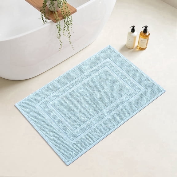Yiannan 17x24 Inch Cotton Bath Rug, Soft Absorbent Non Slip Mat, Machine Washable Non Shedding, Fashionable Mat for Bathroom, Kitchen and Laundry,Pale Blue