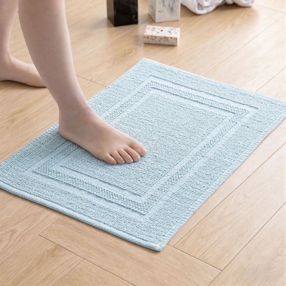 Yiannan 20x32 Inch Cotton Bath Rug, Soft Absorbent Non Slip Mat, Machine Washable Non Shedding, Fashionable Mat for Bathroom, Kitchen and Laundry,Pale Blue