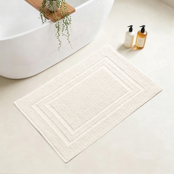 Yiannan 17x24 Inch Cotton Bath Rug, Soft Absorbent Non Slip Mat, Machine Washable Non Shedding, Fashionable Mat for Bathroom, Kitchen and Laundry,Ivory
