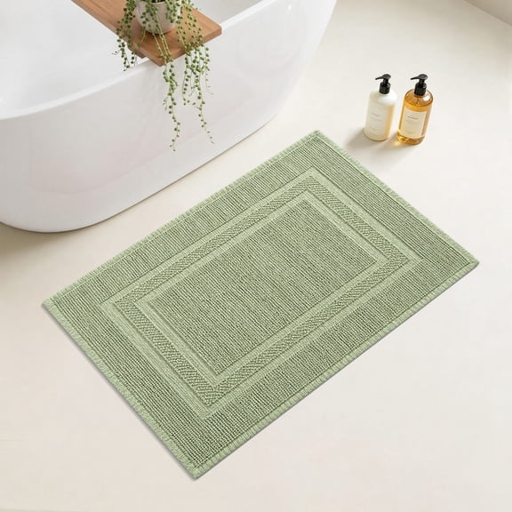 Yiannan 17x24 Inch Cotton Bath Rug, Soft Absorbent Non Slip Mat, Machine Washable Non Shedding, Fashionable Mat for Bathroom, Kitchen and Laundry,Sage