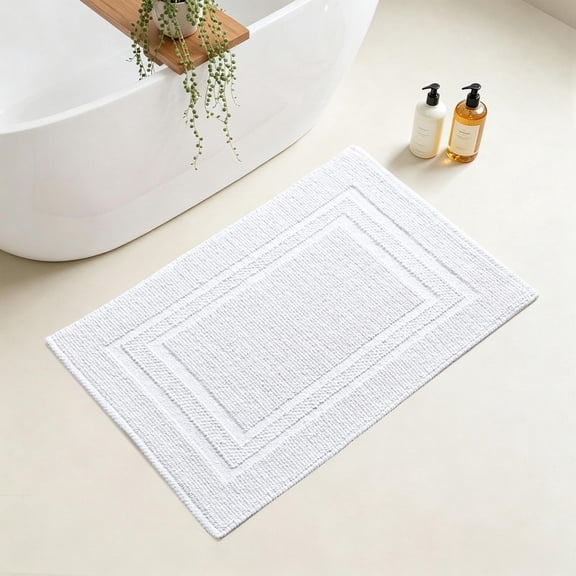 Yiannan 17x24 Inch Cotton Bath Rug, Soft Absorbent Non Slip Mat, Machine Washable Non Shedding, Fashionable Mat for Bathroom, Kitchen and Laundry,White