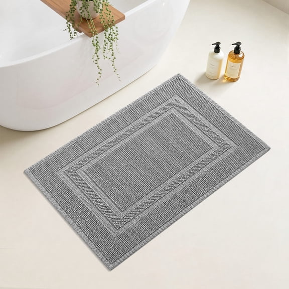 Yiannan 17x24 Inch Cotton Bath Rug, Soft Absorbent Non Slip Mat, Machine Washable Non Shedding, Fashionable Mat for Bathroom, Kitchen and Laundry,Dark Gray