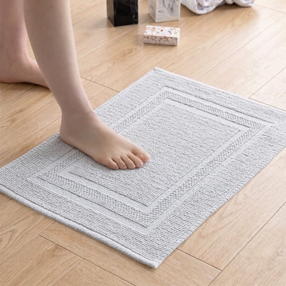 Yiannan 17x24 Inch Cotton Bath Rug, Soft Absorbent Non Slip Mat, Machine Washable Non Shedding, Fashionable Mat for Bathroom, Kitchen and Laundry,Light Gray