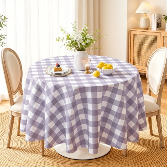 Yiannan Round Vinyl Tablecloth, Waterproof Flannel Backed Table Cloth, Wipeable Stain Resistant Table Cover for Indoor Dining, Outdoor Use, Camping Trips, and Picnics, Purple, 70" Round