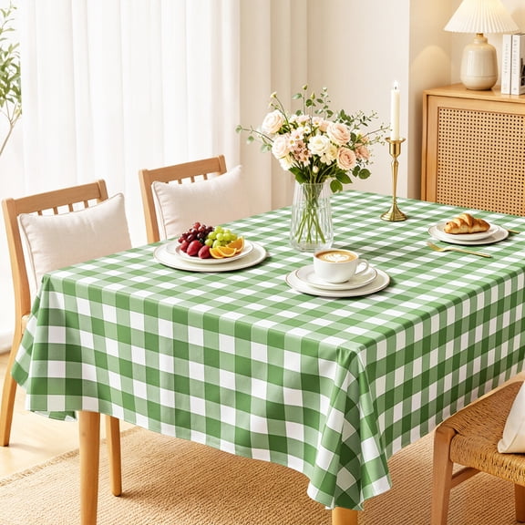 Yiannan Rectangle Vinyl Tablecloth, Waterproof Flannel Backed Table Cloth, Wipeable Stain Resistant Table Cover for Indoor Dining, Outdoor Use, Camping Trips, and Picnics, Sage, 52" x 70"