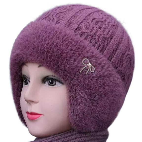 Yiasten Elderly Ladies Knitted Hat, Warm Winter Ear-Protecting Beanie with Soft Fleece Lining for Cold Days