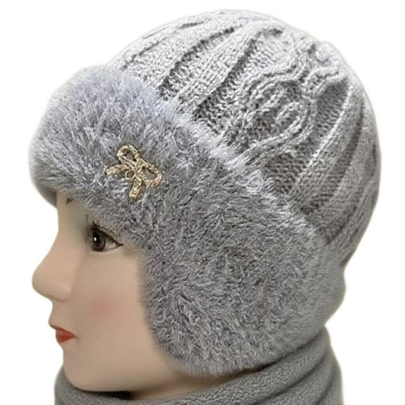 Yiasten Elderly Ladies Knitted Hat, Warm Winter Ear-Protecting Beanie with Soft Fleece Lining for Cold Days