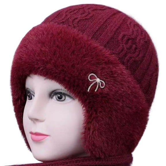 Yiasten Elderly Ladies Knitted Hat, Warm Winter Ear-Protecting Beanie with Soft Fleece Lining for Cold Days
