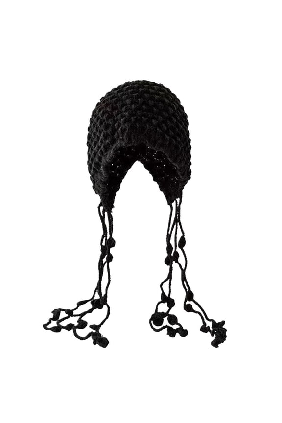 Woven Tassel Winter Hat, Slouchy Beanie with Adjustable Ear Protection, Unisex Bohemian Knit for Cold Weather