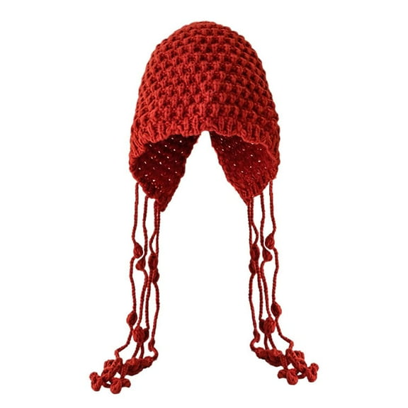 Yiasten Woven Tassel Winter Hat, Slouchy Beanie with Adjustable Ear Protection, Unisex Bohemian Knit for Cold Weather