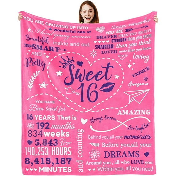 Yibo 17th Birthday Gifts for Girls, 17th Birthday Decorations for Girls, 17 Year Old Girl Gifts for Birthday, Blanket Happy Birthday Gift for 17 Year Old Girls Daughter Granddaughter Sister