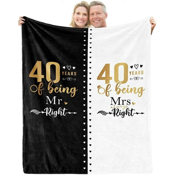 Yibo 40th Anniversary Blanket Gifts Gift for 40th Wedding Anniversary 40 Years of Being Mr/Mrs Always Right Present 40 Years of Marriage Gifts for Couple Friends Parents Wife Husband Dad Mom