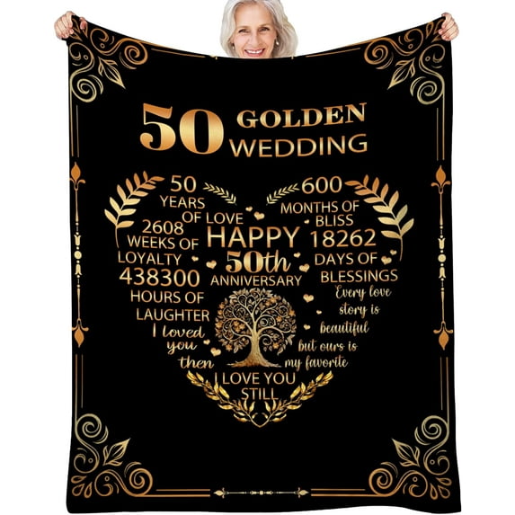 Yibo 50th Anniversary Blanket Gifts Gift for Couple 50th Wedding Anniversary 50 Years of Marriage Gifts for Husband Wife 50 Year Wedding Ideals Blanket
