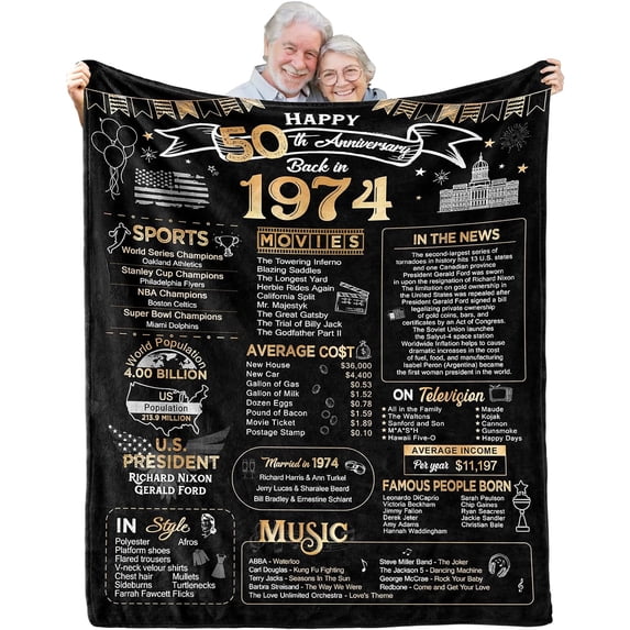 Yibo 50th Anniversary Blanket Gifts Gift for 50th Wedding Anniversary Golden 50 Years of Marriage Gifts for Couple Wife Husband Dad Mom Parents Grandpa Grandma Grandparents Back