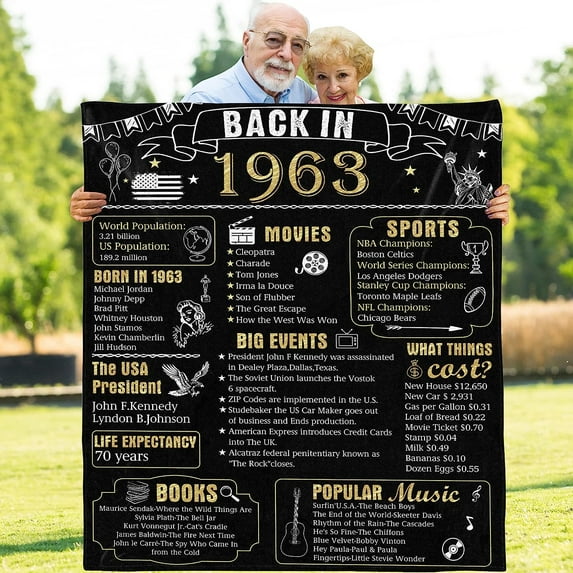 Yibo 72th Birthday Blanket Gift for Women or Men 72 Years Old 1952 Anniversary Weeding Gift for Wife Husband Mom Dad Back in 1952 Flannel Soft Blanket