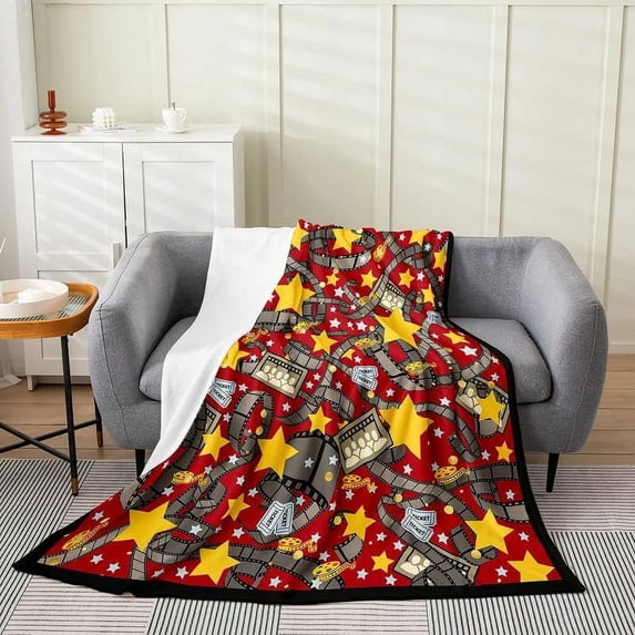 Yibo Bed Blanket Vintage Disc Print Plush Throw Blanket for Kids Decor CD Musical Pattern Flannel Fleece Blanket Guitar Instruments Popstar Party Baby
