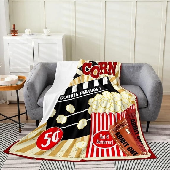 Yibo Bed Blanket Vintage Disc Print Plush Throw Blanket for Kids Decor CD Musical Pattern Flannel Fleece Blanket Guitar Instruments Popstar Party Baby