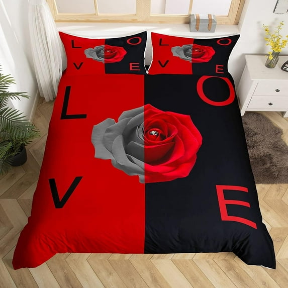 Yibo Black and White Comforter Cover Valentines Day Present Duvet Cover - Premium Polyester Duvet Cover with Zipper Closure, 3 Piece Set, Includes 1 Duvet Cover and 2 Pillow Cases, No Comforter