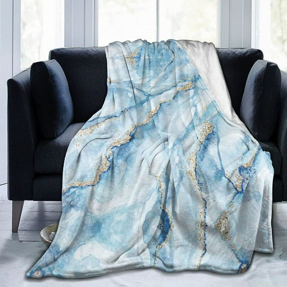 Yibo Blue Painted Marble Throw Blanket Ultra Soft Warm All Season Marbling Painting Decorative Fleece Blankets for Bed Chair Car Sofa Couch Bedroom