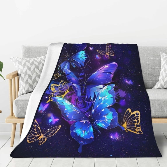 Yibo Butterfly Throw Blanket Cozy Flannel Fleece Blanket Air Conditioning Blanket for Living Rooms Sofa