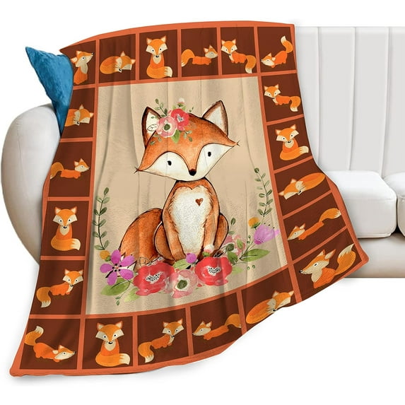 Yibo Cute Fox Floral Blanket Flannel Soft and Comfortable Anti-static Bed Sofa Blanket