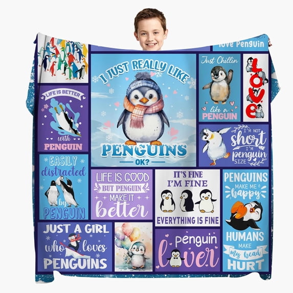 Yibo Cute Penguin Gifts for Women Girls Boys Blanket Flannel Soft and Comfortable Anti-static Bed Sofa Blanket