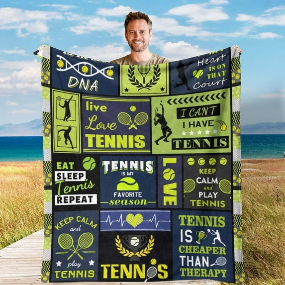 Yibo Tennis Blanket Gifts for Tennis Player Warm for Boys Girls Sport Lover Blanket for Sofa Camping Couch