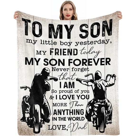 Yibo Gifts for Son from Mom Fathers Day Birthday Gifts to My Son Blanket Boys Christmas Valentines Day Gifts for Him Love Son Letters Printed Soft Flannel Blanket for Bed Couch