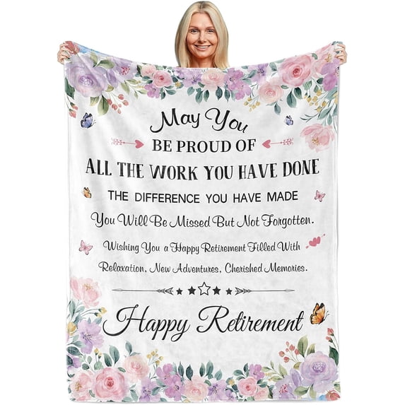 Yibo Happy Retirement Gifts for Women Blanket Flannel Soft and Comfortable Anti-static Bed Sofa Blanket