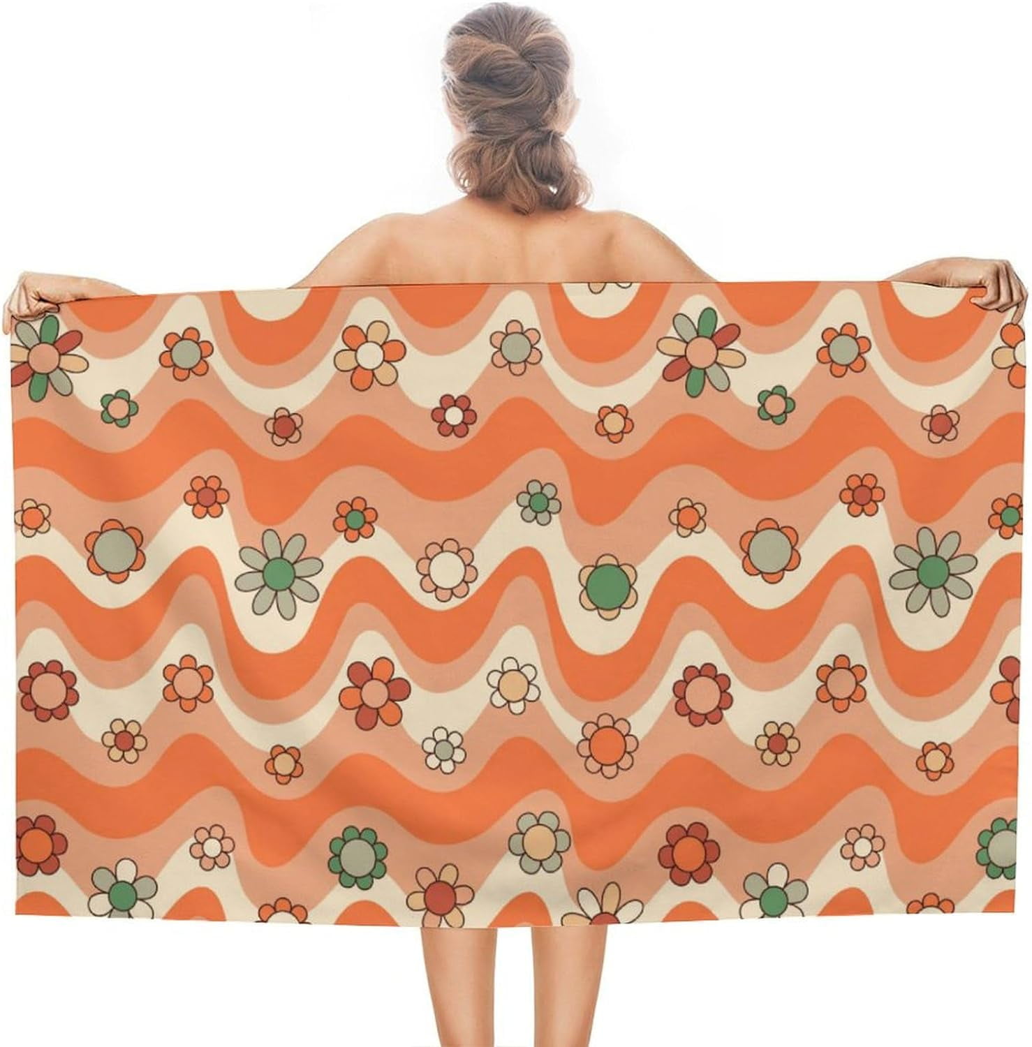 Yibo Hippie Floral Bath Beach Towel 70s Daisy Vintage Watercolor Floral ...