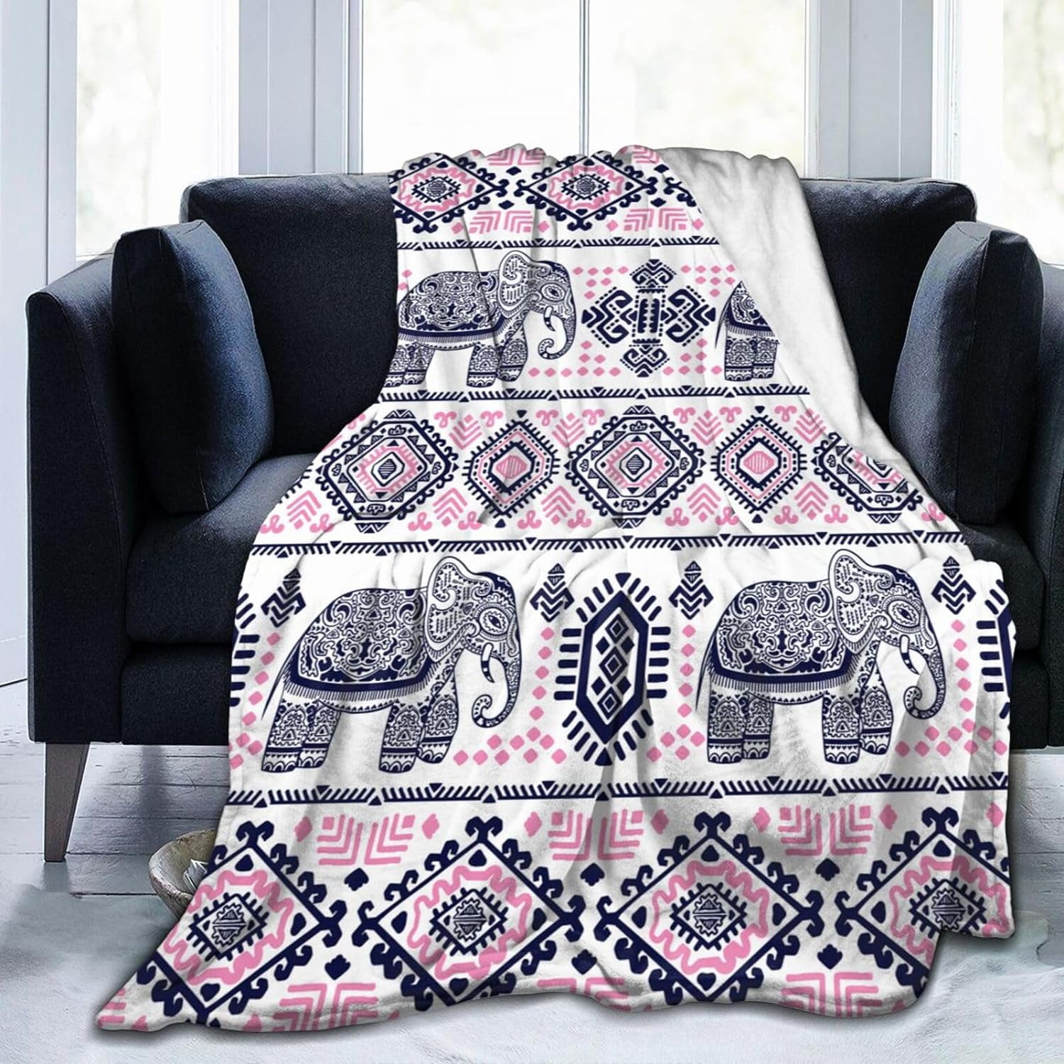 Indian Tribal Elephant Print Hooded Blanket