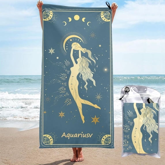Yibo Microfiber Beach Towel Constellations Beach Towel Blanket Sand Free Quick Dry Zodiac Signs Blanket for Swimming Bath Yoga Pool Travel