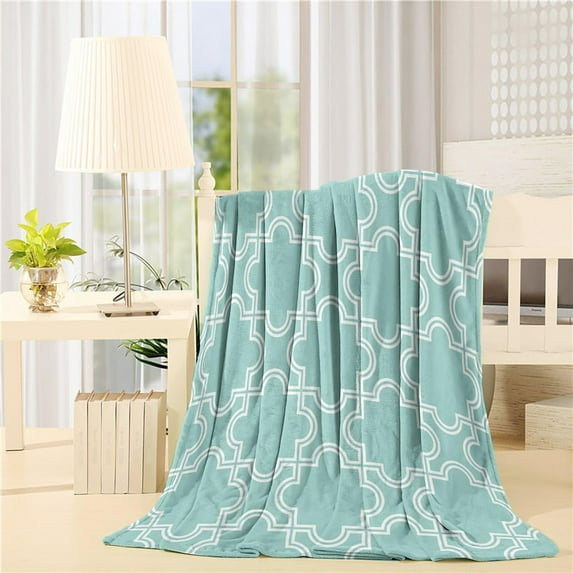 Yibo Moroccan Trellis Teal Blanket Flannel Soft and Comfortable Anti-static Bed Sofa Blanket