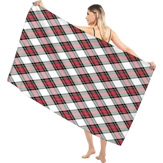 Yibo Rainbow Beach Towel,Retro Plaid Design Squares Rainbow Colored,Ultra Soft Super Water Absorbent Multi-Purpose