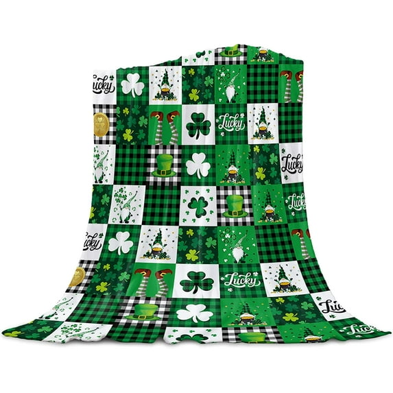 Yibo St Patrick Plaid Green Shamrock Blanket Flannel Soft and Comfortable Anti-static Bed Sofa Blanket