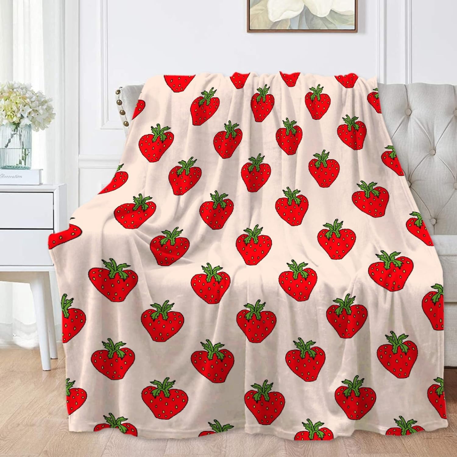 MAG Pink Cherry Flannel Sheets Full Size - 3 Piece Cute Kawaii Bedding Set For Kids