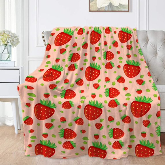 Yibo Strawberry Cherry Pattern Flannel Soft Warm Cute Strawberry Fruits Blanket Fleece Bed Couch Living Room Blanket for Kids Adults