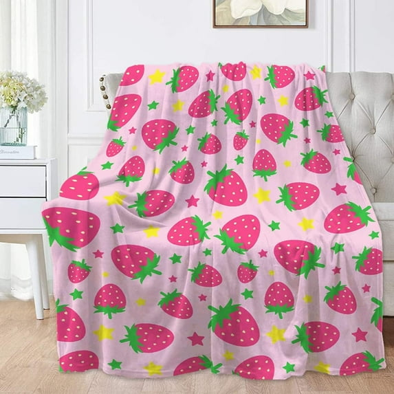 Yibo Strawberry Cherry Pattern Flannel Soft Warm Cute Strawberry Fruits Blanket Fleece Bed Couch Living Room Blanket for Kids Adults