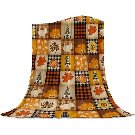 Yibo Thanksgiving Maple Leaves Orange Plaid Blanket Flannel Soft and Comfortable Anti-static Bed Sofa Blanket
