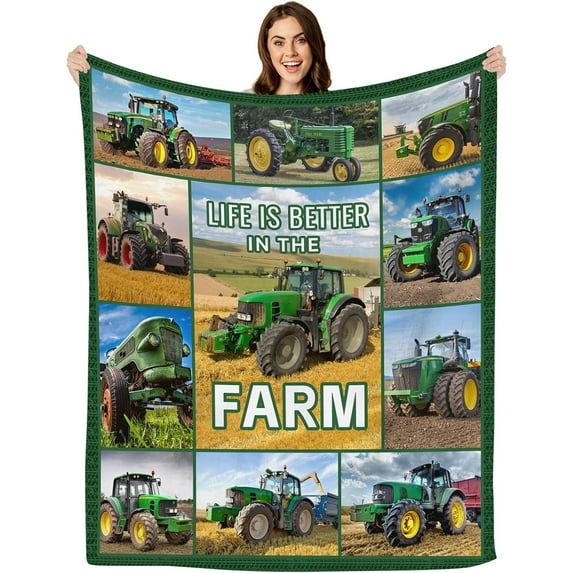 Yibo Tractor Blanket Green Farm Tractors Blanket Flannel Soft and Comfortable Anti-static Bed Sofa Blanket