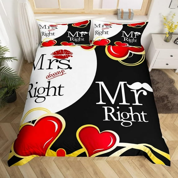 Yibo Valentine Day Couple Romantic Wedding Themed Duvet Cover - Premium Polyester Duvet Cover with Zipper Closure, 3 Piece Set, Includes 1 Duvet Cover and 2 Pillow Cases, No Comforter