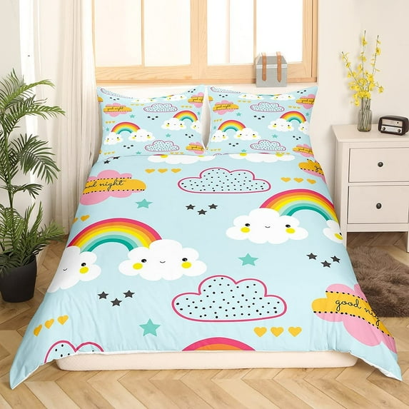 Yibo Valentines Day Floral Rainbow Boho Love Heart Rainbow Duvet Cover - Premium Polyester Duvet Cover with Zipper Closure, 3 Piece Set, Includes 1 Duvet Cover and 2 Pillow Cases, No Comforter