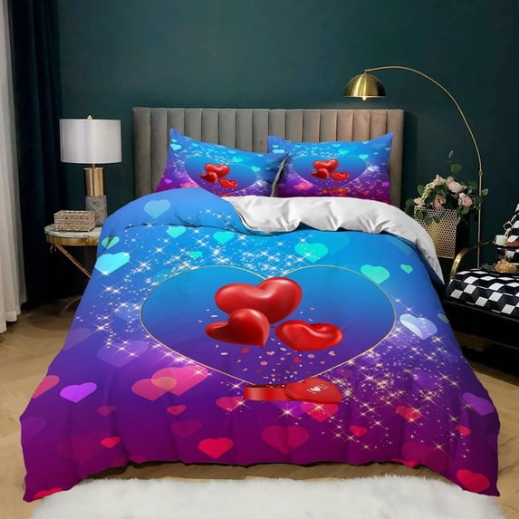 Yibo Valentines Day Lovely Blue Pink Red Rose Flowers Duvet Cover - Premium Polyester Duvet Cover with Zipper Closure, 3 Piece Set, Includes 1 Duvet Cover and 2 Pillow Cases, No Comforter