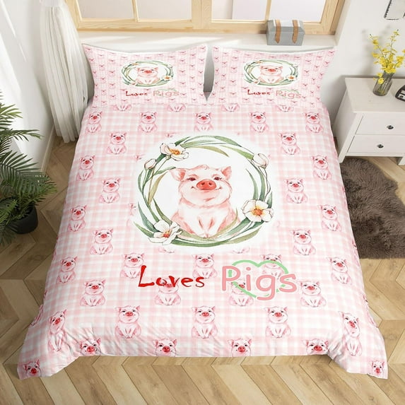Yibo Valentines Day Pink White Love Print Duvet Cover - Premium Polyester Duvet Cover with Zipper Closure, 3 Piece Set, Includes 1 Duvet Cover and 2 Pillow Cases, No Comforter