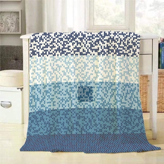 Yibo Watercolor Blue Waves Seamless Pattern Blanket Flannel Soft and Comfortable Anti-static Bed Sofa Blanket