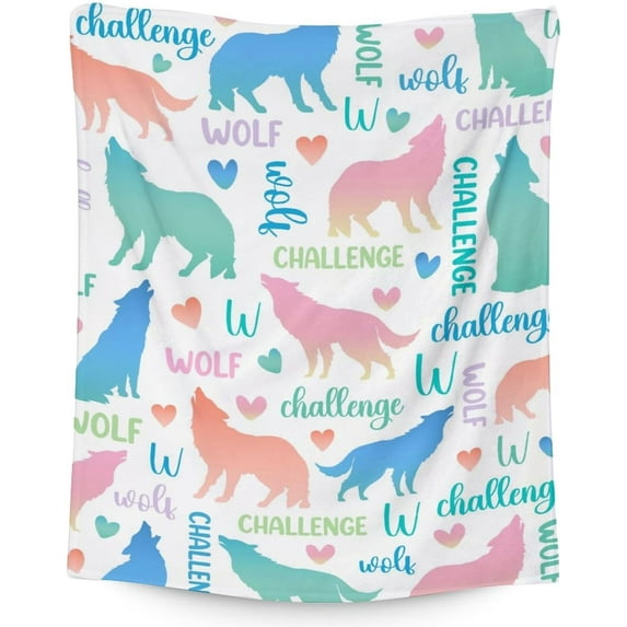 Yibo Wolf Blanket Gifts Cute Blanket for Kids Adults Blue Soft Fuzzy Blankets for Bed Couch Living Room