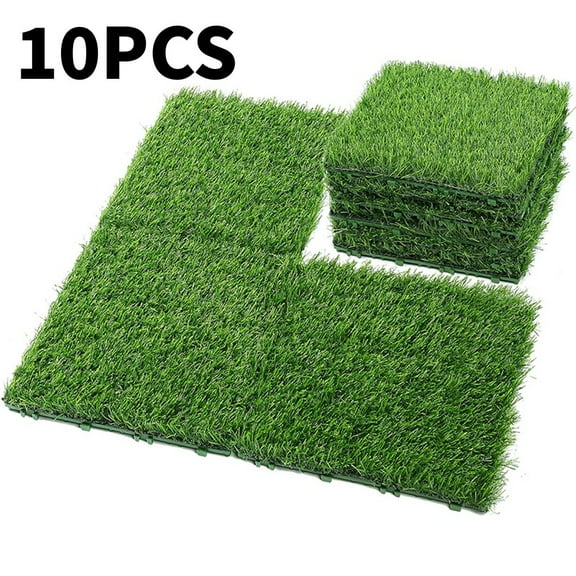 Yibooy 10 Pcs 12 Inchx12 Inch Realistic Grass Turf Tile Interlocking Green Grass Mat