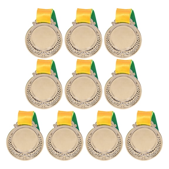 Yibooy 10Pcs Silver Medals with Neck Ribbon Competition Prize Medals for Sports Games