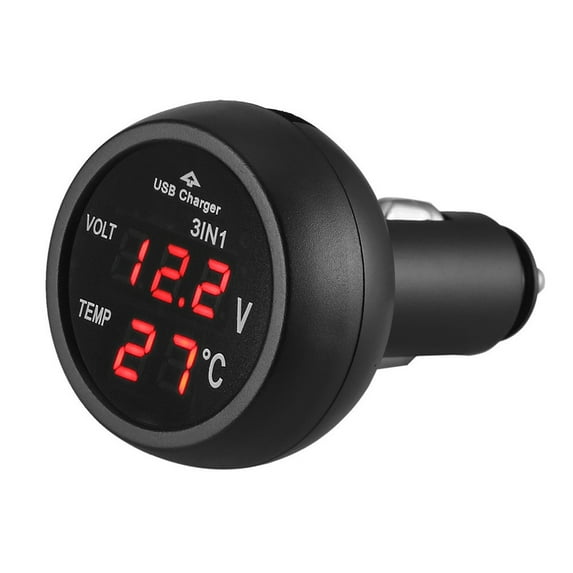 Yibooy 3 in 1 12/24V Car LED Digital Voltmeter Gauge+Thermometer+USB Charger(Red)